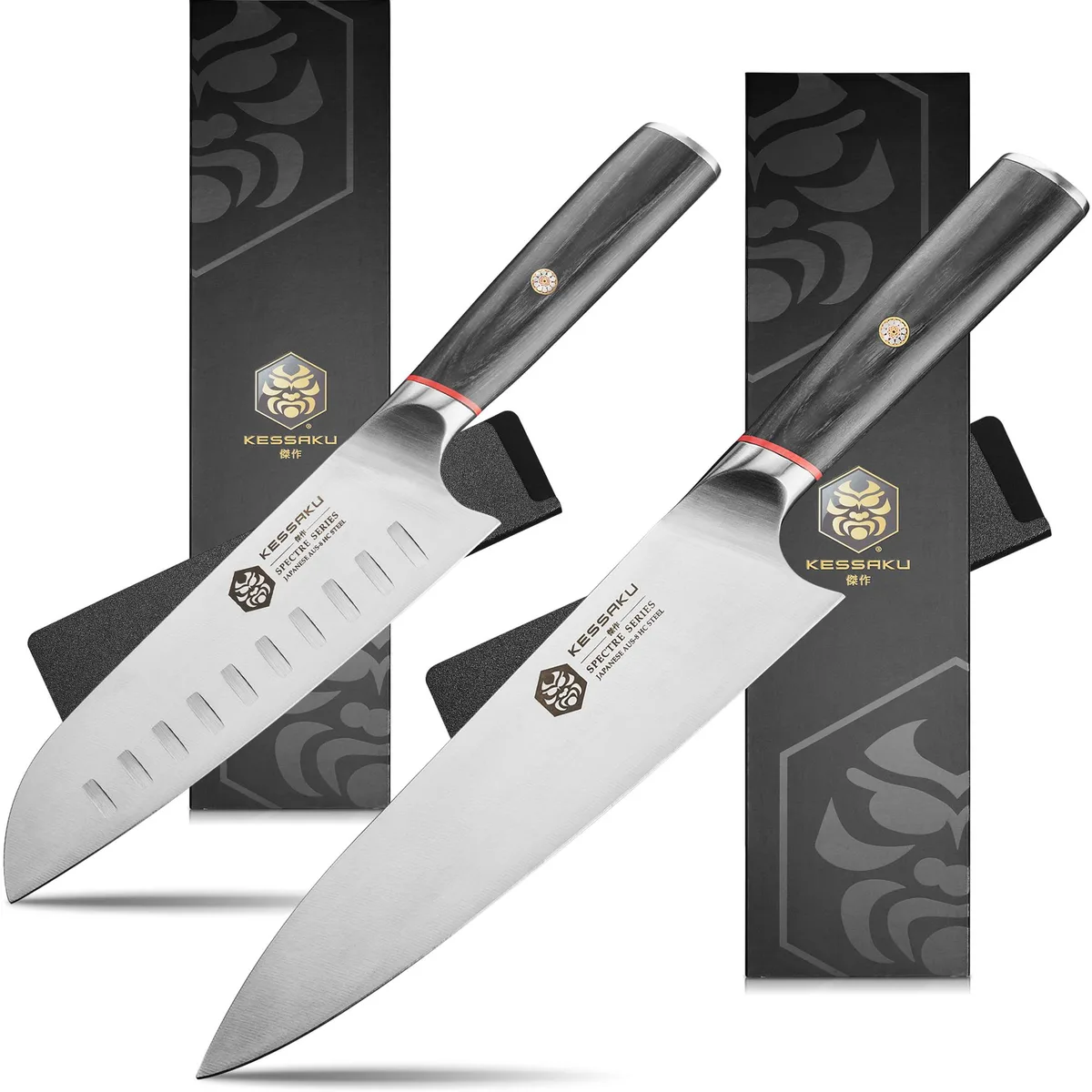 Kessaku Kessaku Spectre Series 8" Chef & 7" Santoku Knife Set 4-Piece AUS-8 56 HRC 14° — product photo