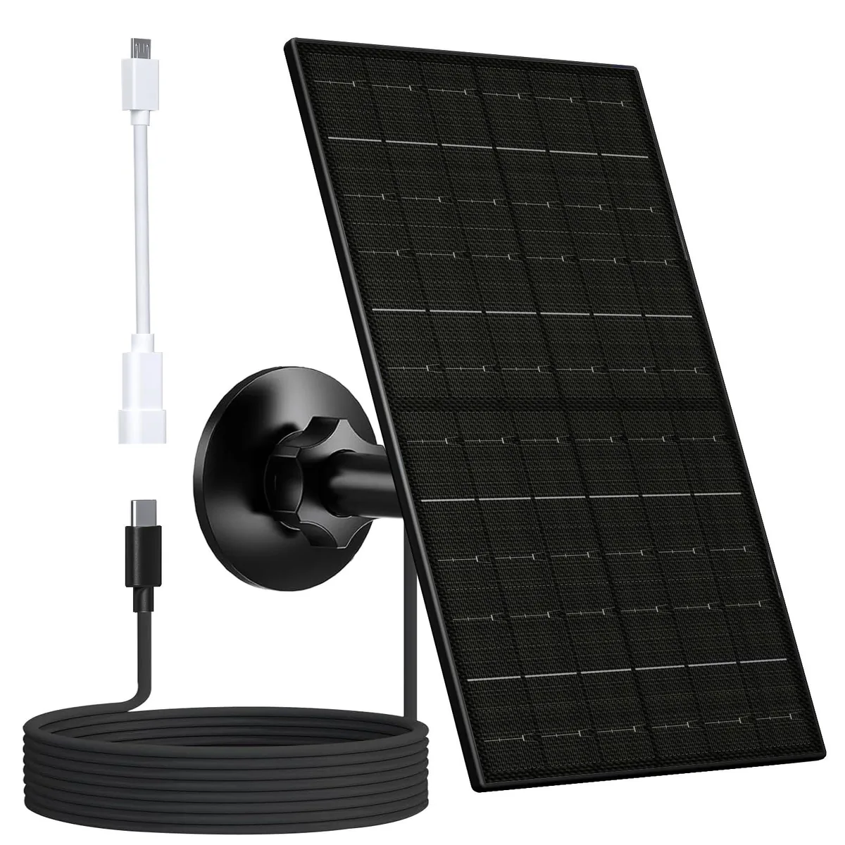 Black rectangular solar panel with 360° adjustable mount and 9.8ft cable