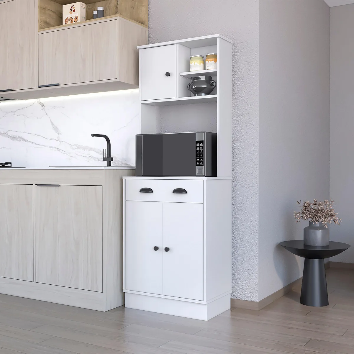 FM FURNITURE FM FURNITURE Powell Microwave Kitchen Cabinet White 66" H — product photo