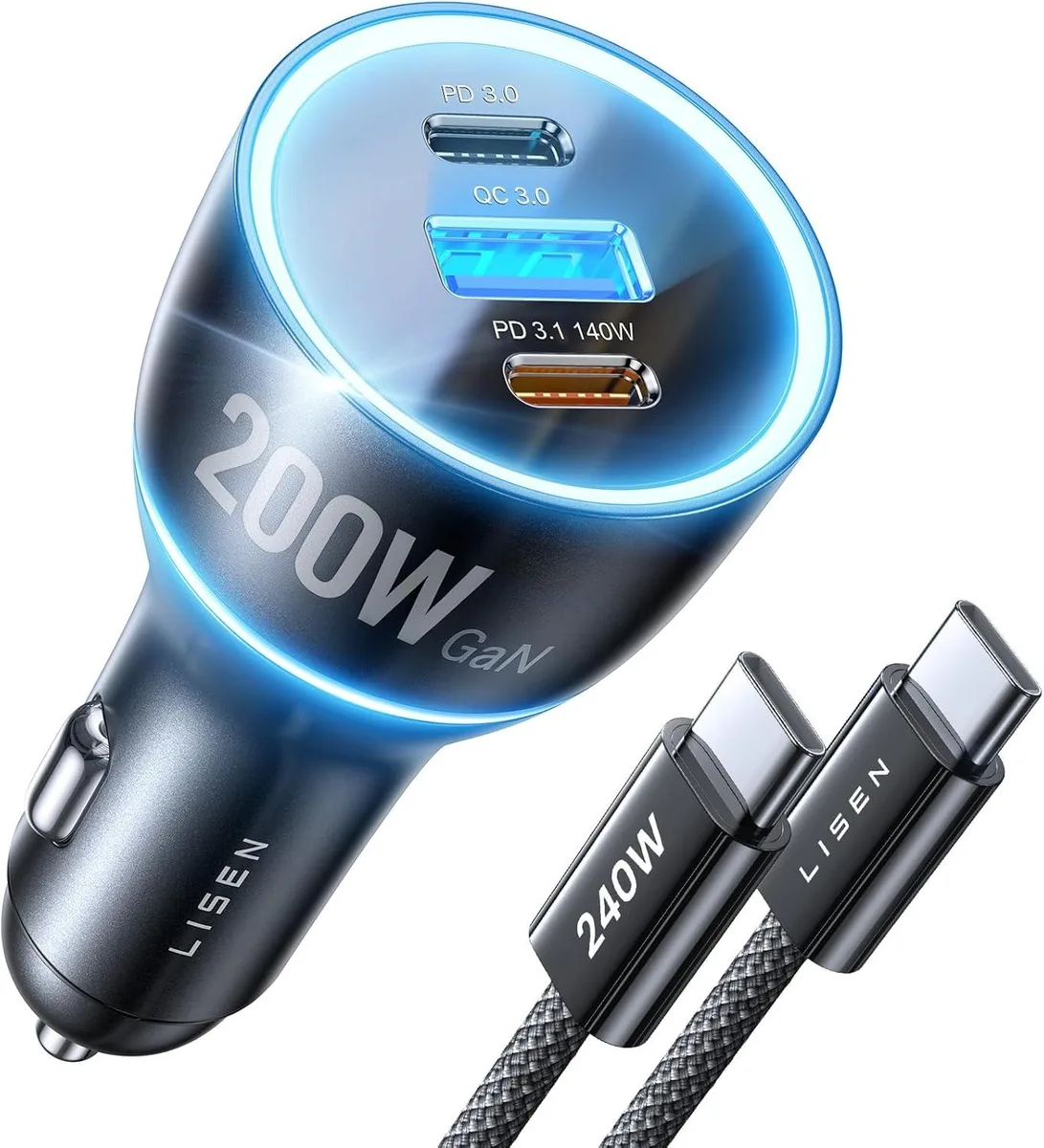 Leelbox Leelbox 200W Car Charger USB-C GaN PD 140W 170W Triple Port — product photo