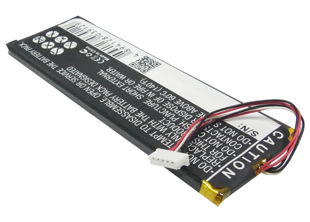 Rectangular lithium-polymer battery, grey plastic casing, 136.6 by 44 by 5.04 mm