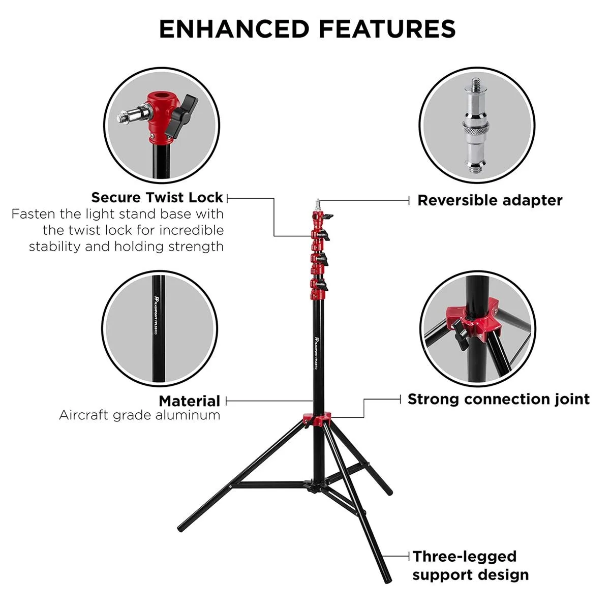 Flashpoint Brand Flashpoint 9.5' Red Color Coded Pro Air Cushioned Light Stand — product photo