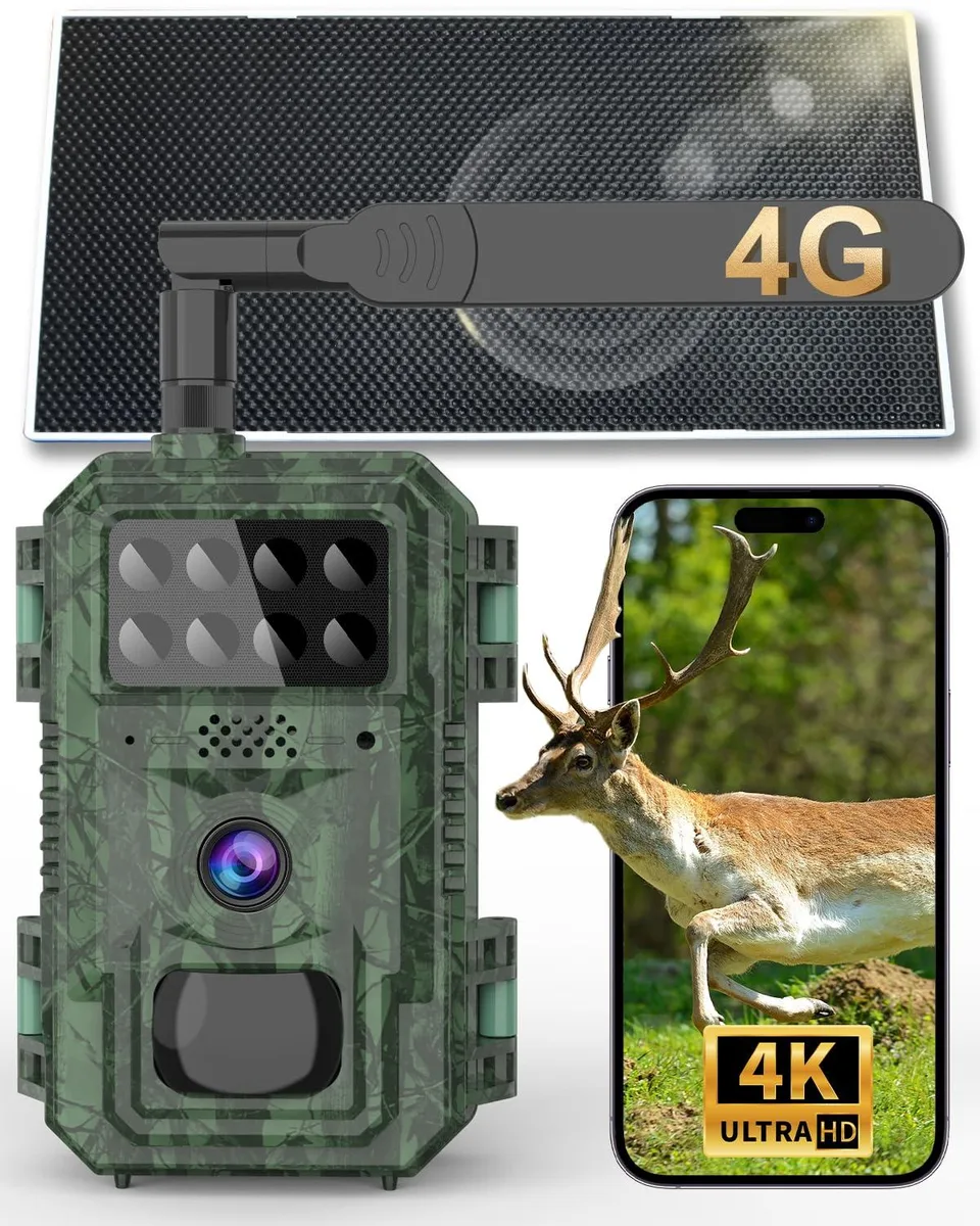  Vatony SLXJ GreenCamo 4G Cellular Trail Camera 4K 48MP 120° 100ft Night Vision Solar IP68 — product photo