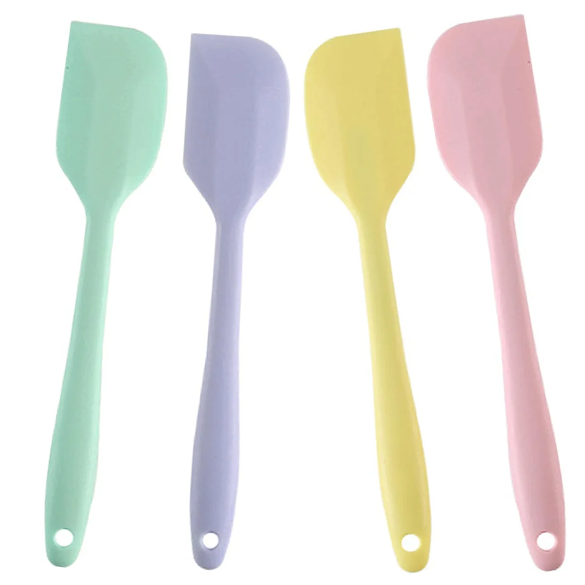 Four small rectangular silicone spatulas with seamless one-piece design