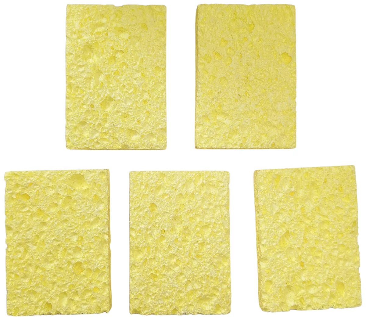 Five rectangular yellow sponges for soldering iron tip cleaning