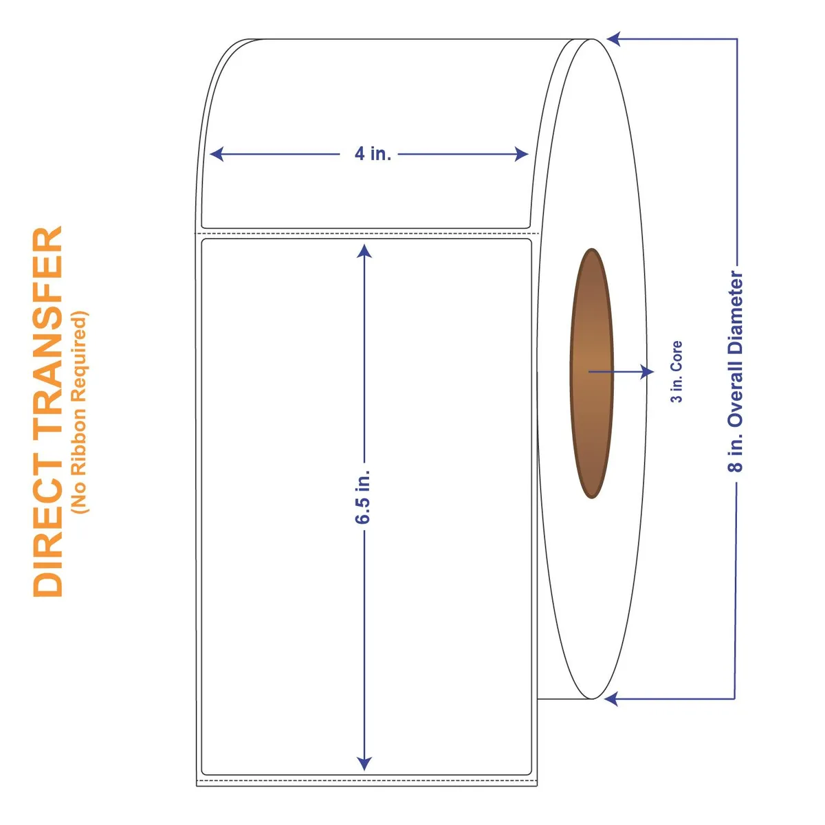 White direct thermal label roll, perforated, bright white paper, four rolls per carton