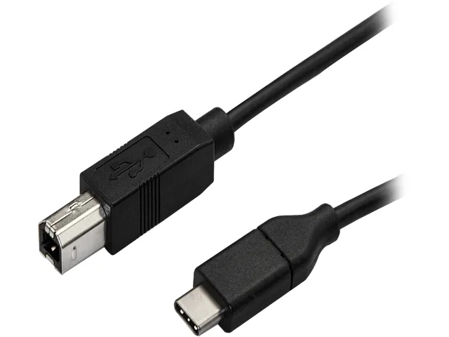 Black 3-metre USB-C to USB-B cable with straight nickel-plated connectors