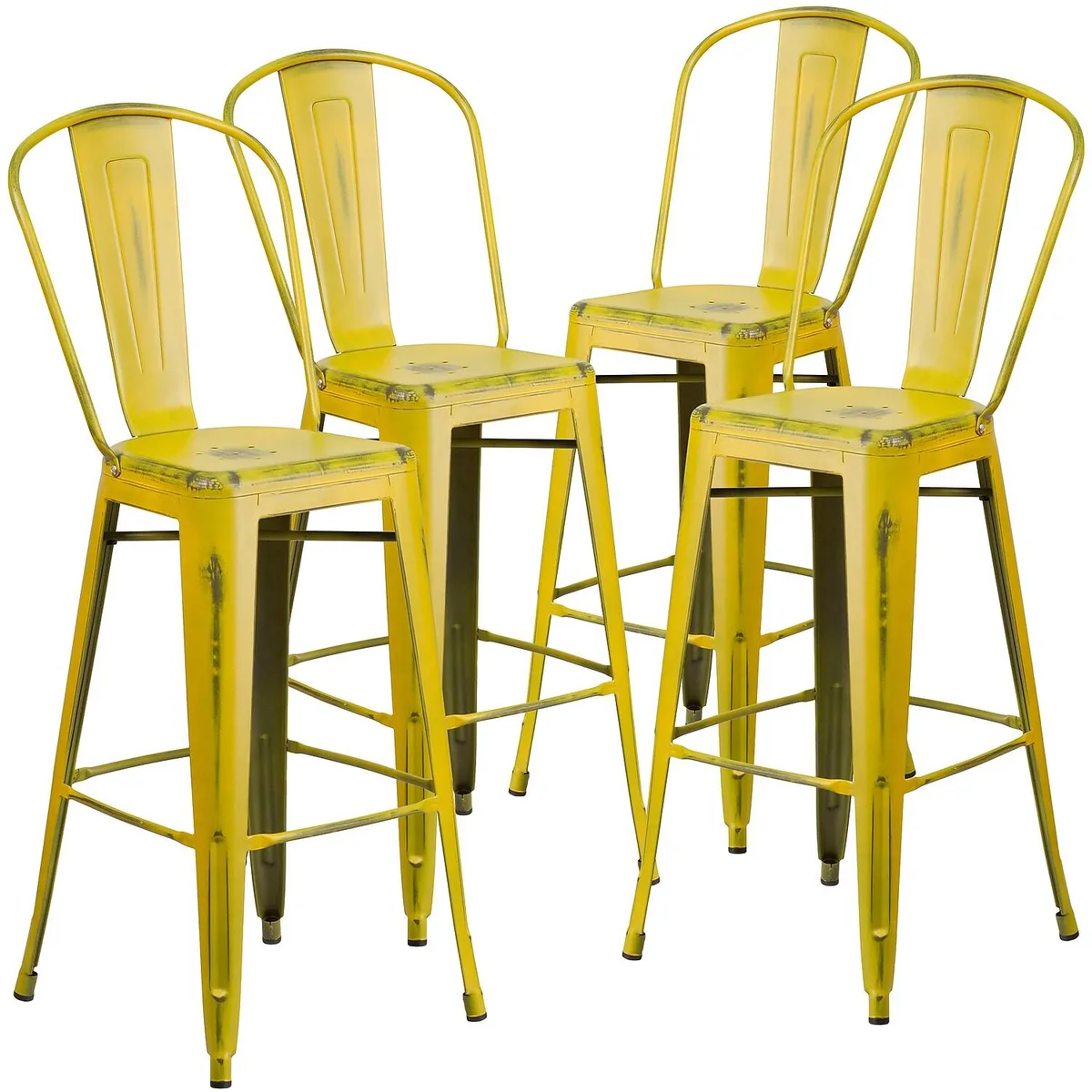 Flash Furniture Flash Furniture 30" Distressed Yellow Metal Barstool 4 Pack — product photo