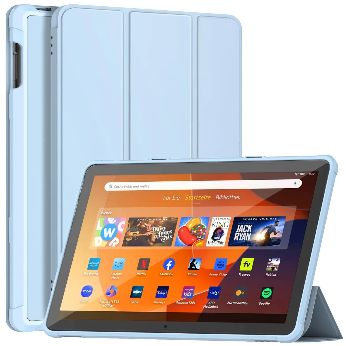  DJ&amp;RPPQ Fire HD 10 Case 13th Gen 2023 Kids Pro Sky Blue Striped TPU Stand — product photo