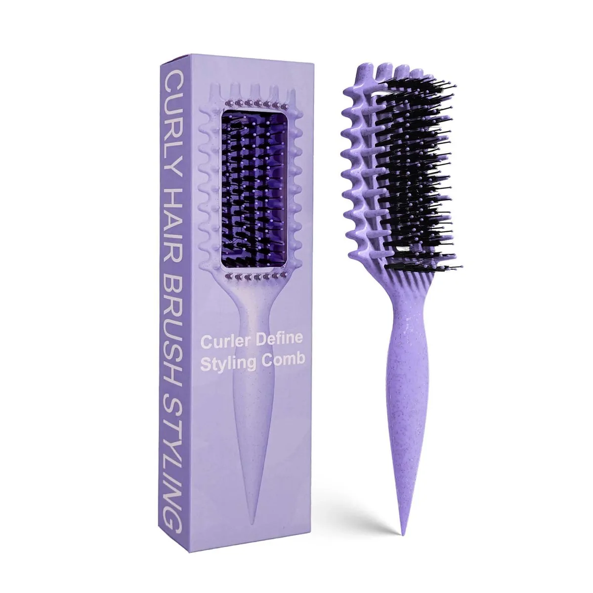 Purple curl defining brush with vented head and ergonomic handle