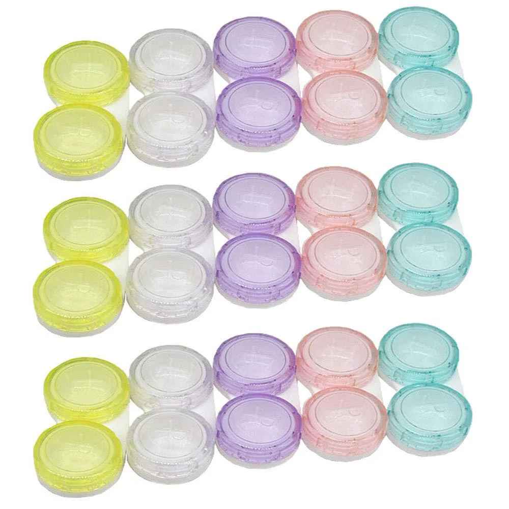 Fifteen small grey plastic contact lens cases with clear lids and push-lock closure