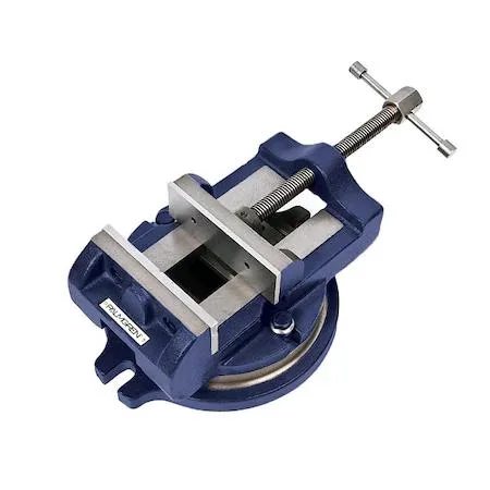 Palmgren 4 inch light duty machine vise with fixed base, grooved jaws, open center base