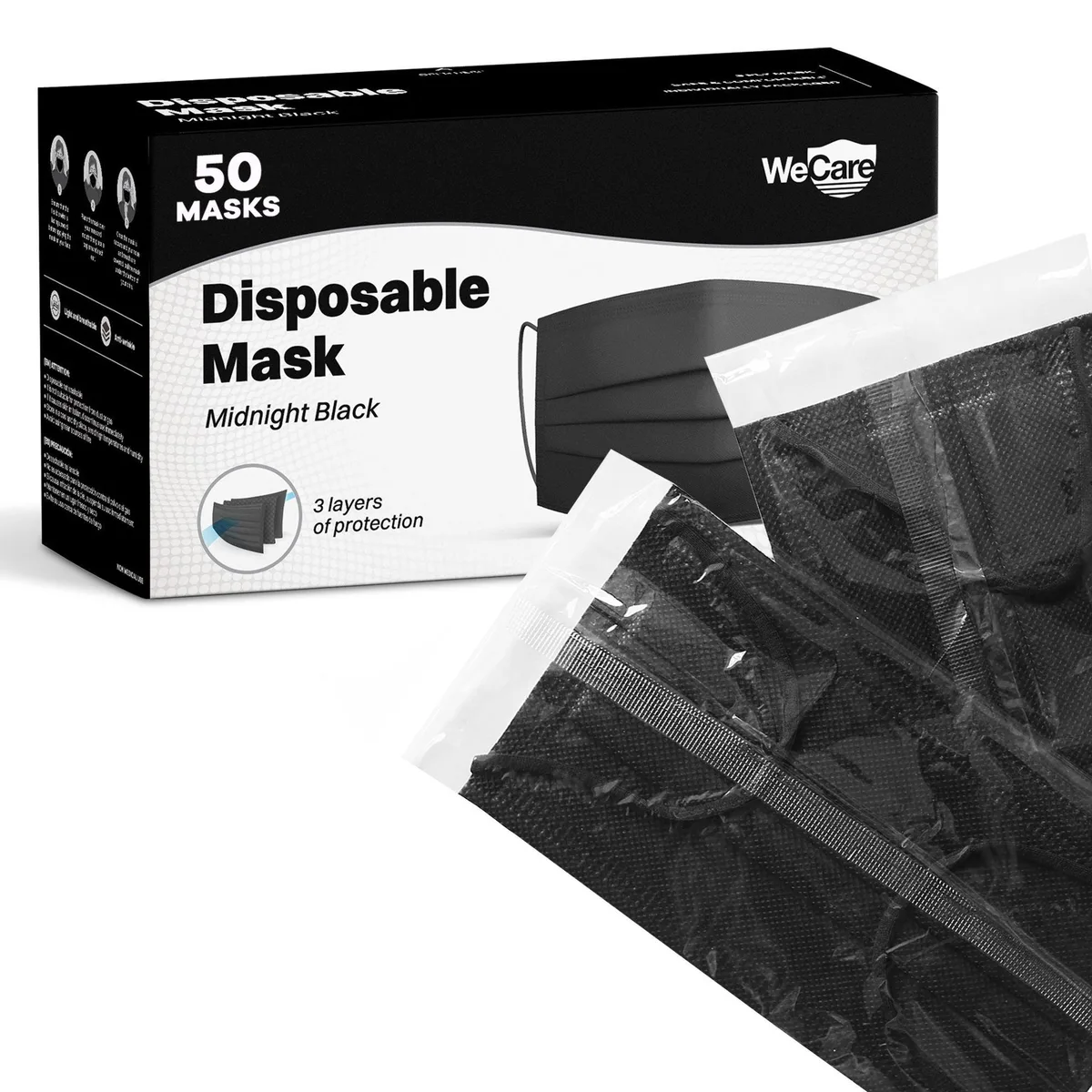 WeCare WeCare HS-700-MBLK-N Face Mask 3-Ply 50 Individually Wrapped Midnight Black — product photo