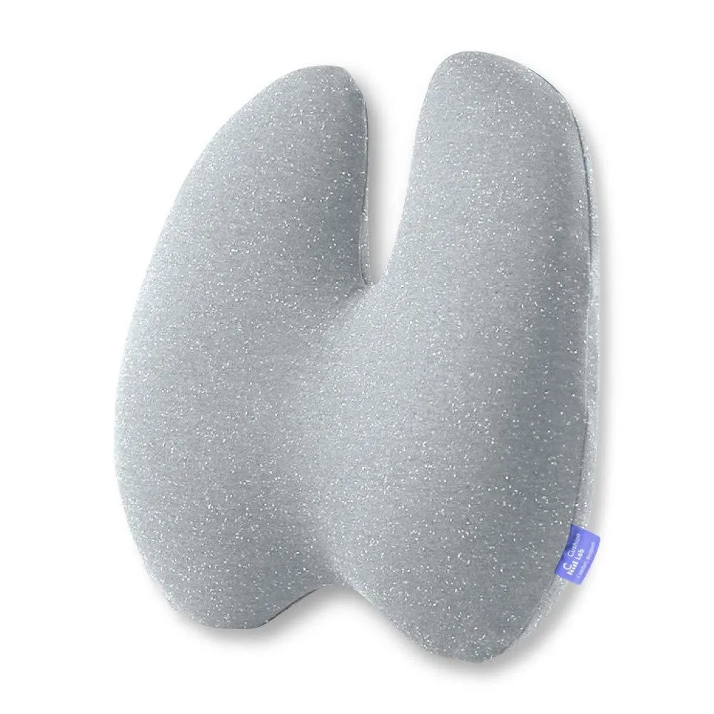 Grey lumbar support cushion with adjustable strap