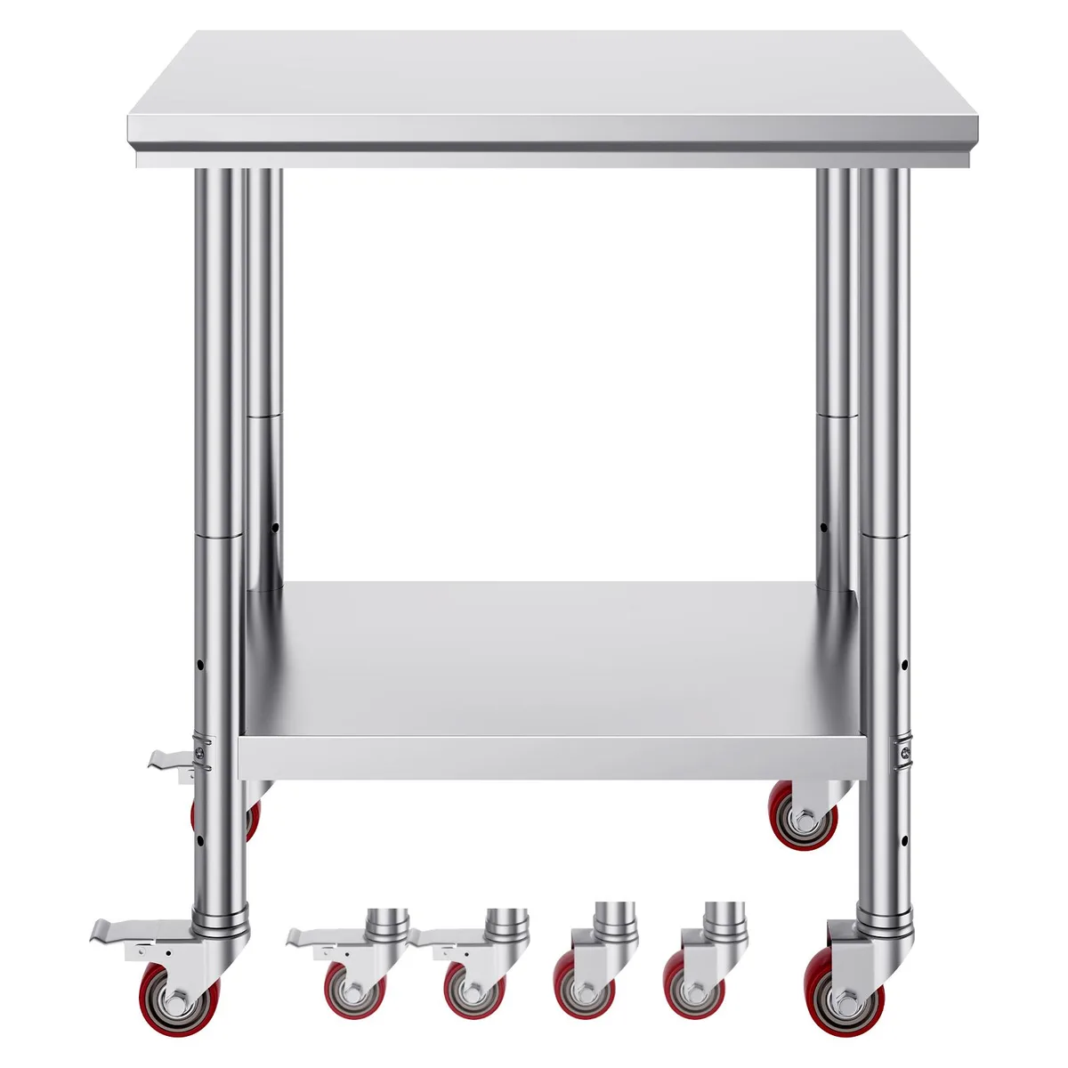 VEVOR VEVOR Stainless Steel Work Table 30x24x33 Inch 700 LBS 4 Wheels 3 Height Levels Silver — product photo