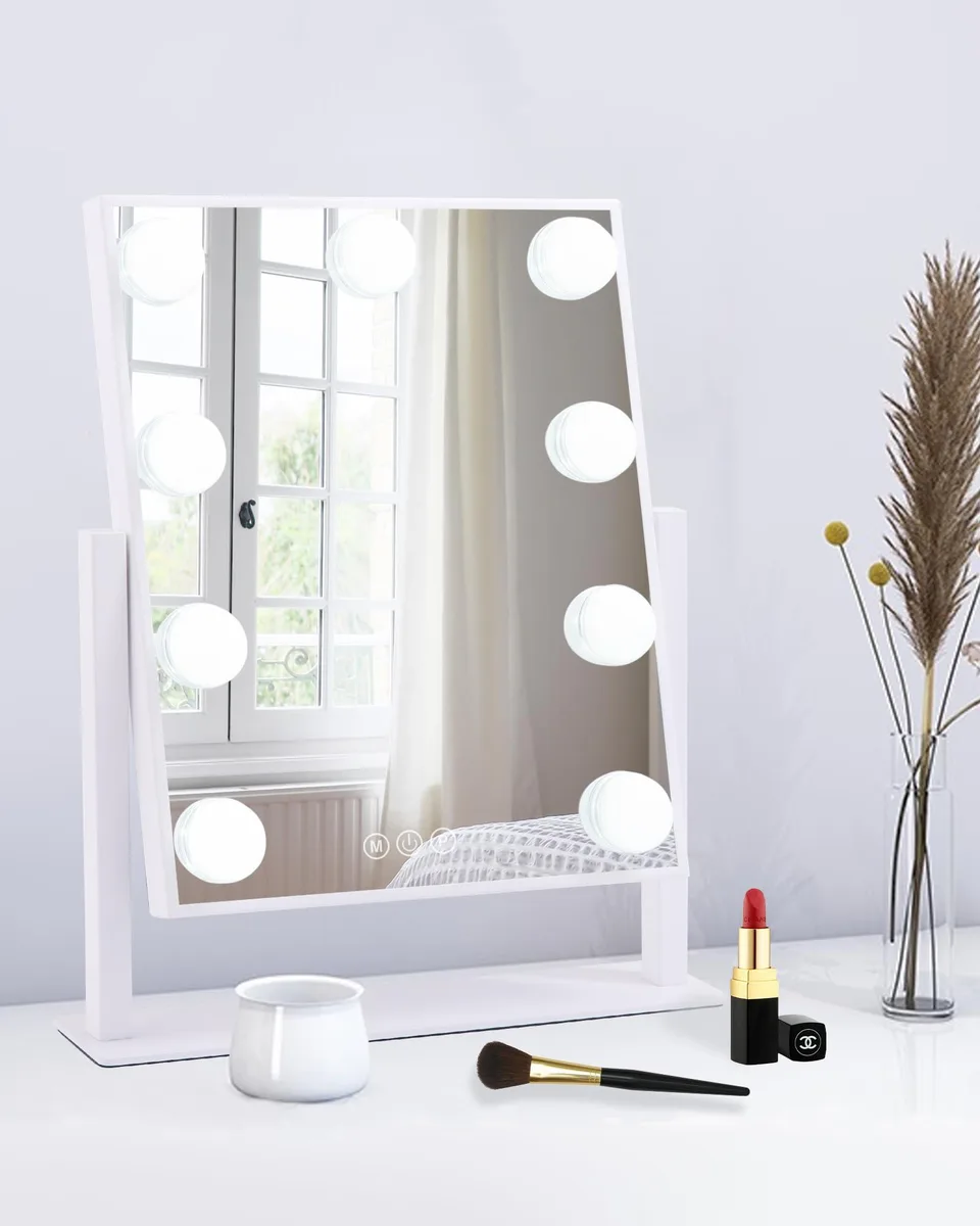  BWLLNI 25x30Mirrors bath mirror 9 LED bulbs 360° rotation — product photo
