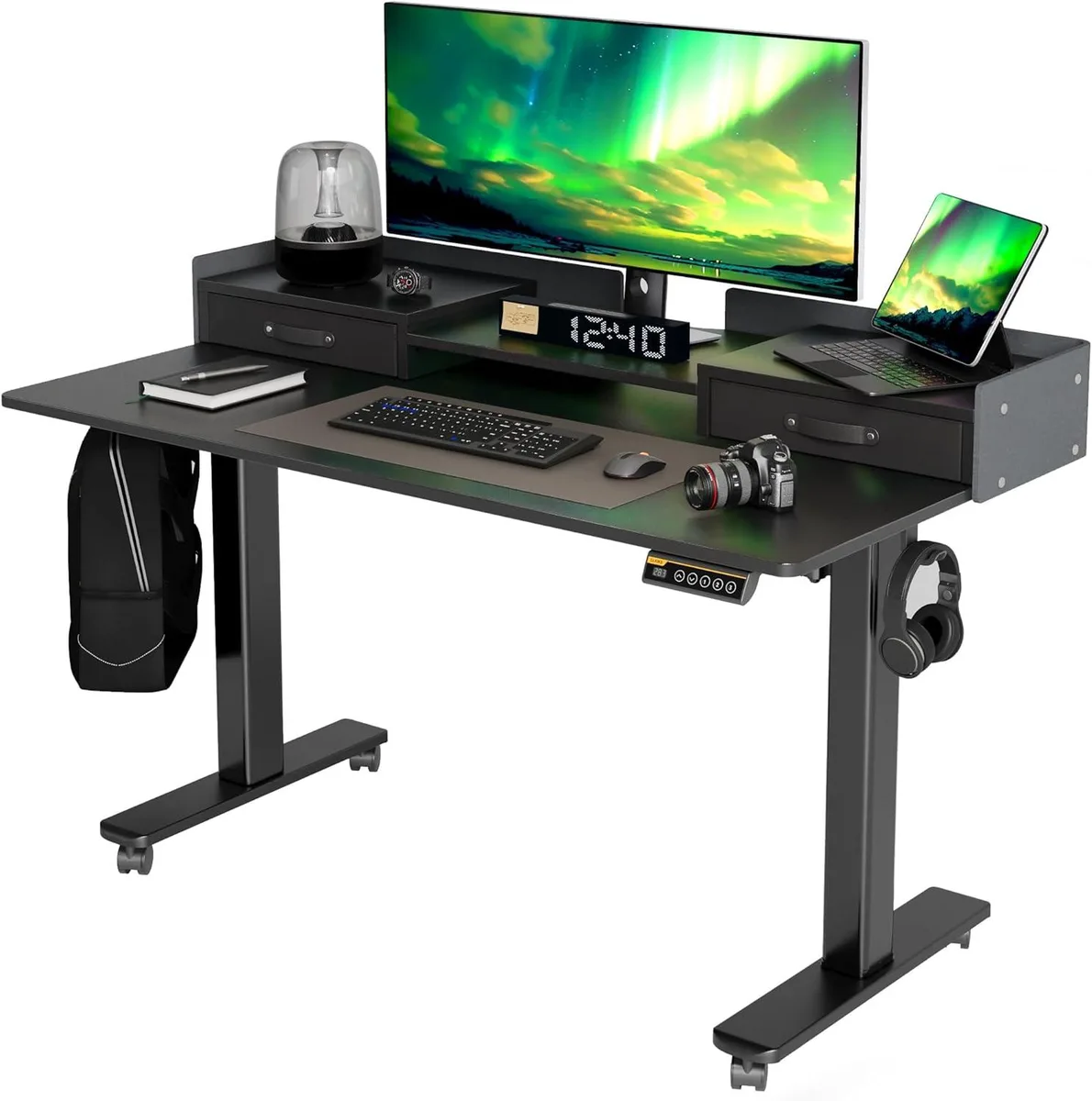 BFKK BFKK 55" Standing Desk with Drawers and Felt Fence, Black — product photo