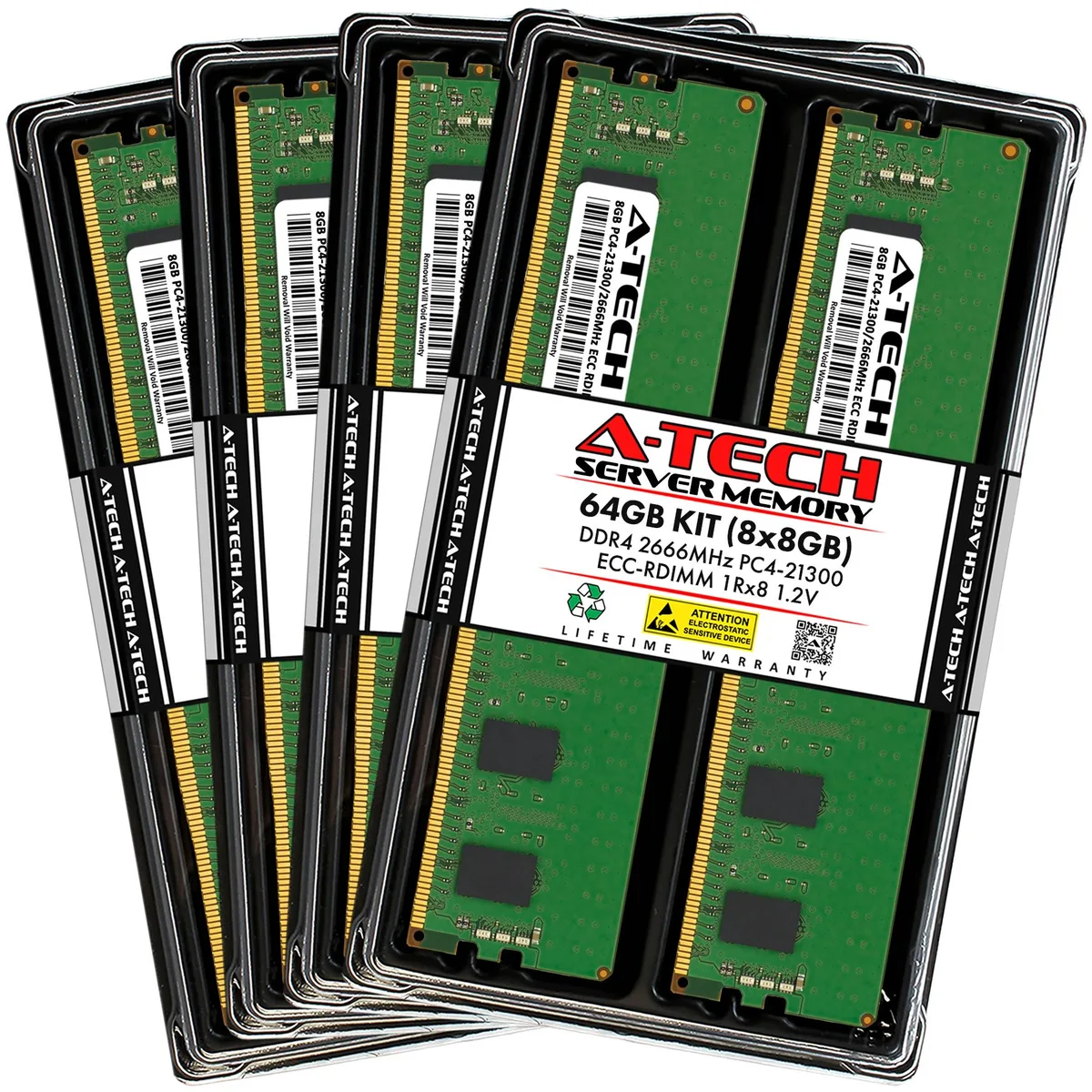 A-Tech A-Tech 64GB (8x8GB) DDR4 2666 ECC RDIMM 1Rx8 Server RAM — product photo