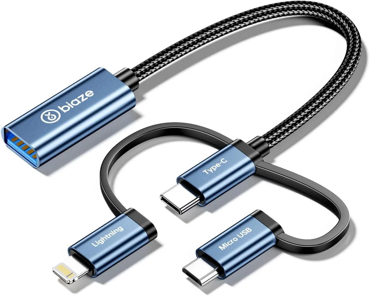 FLEANE FLEANE 3-in-1 USB-C Micro USB Lightning to USB 3.0 OTG Adapter — product photo