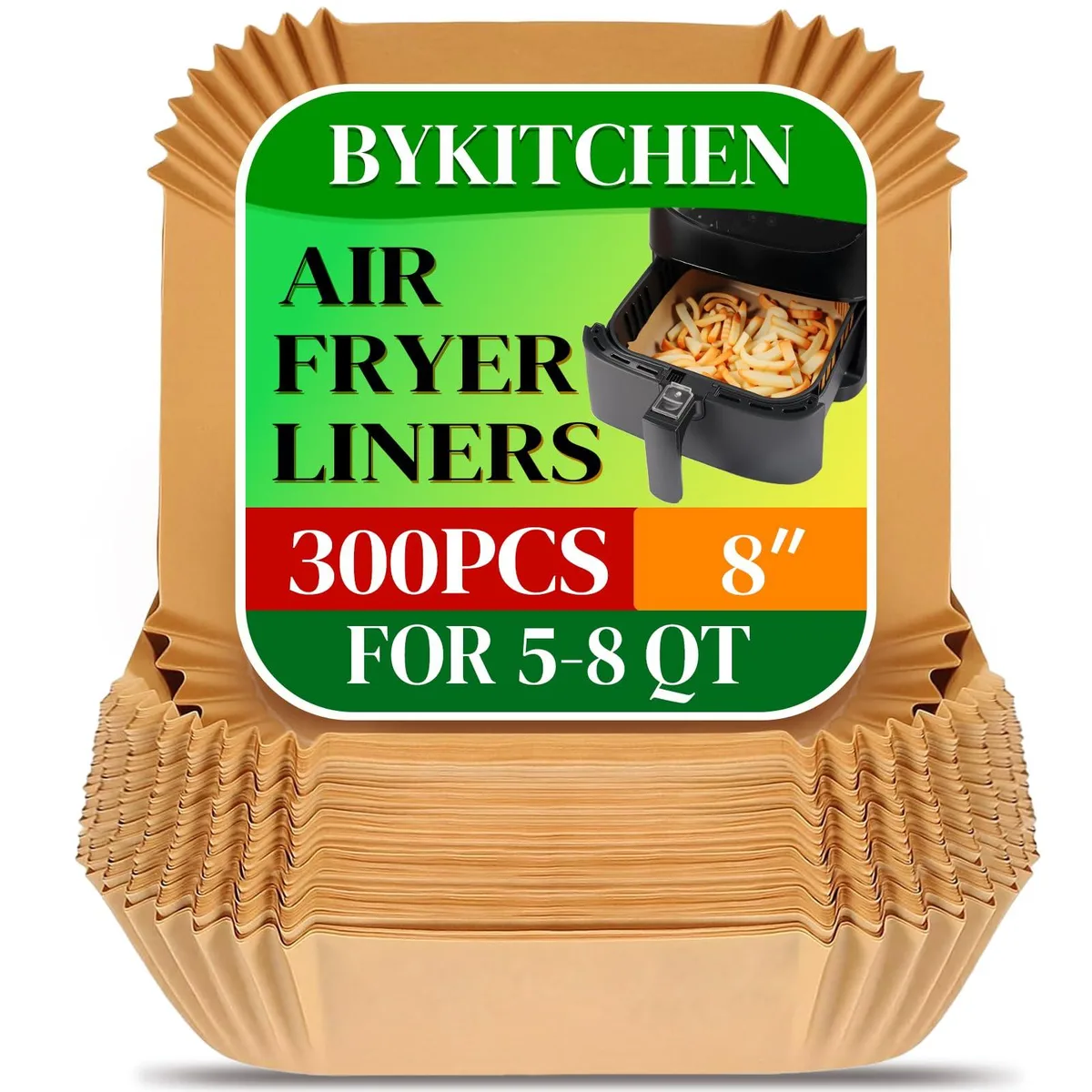 Stack of 300 natural square parchment sheets for air fryer