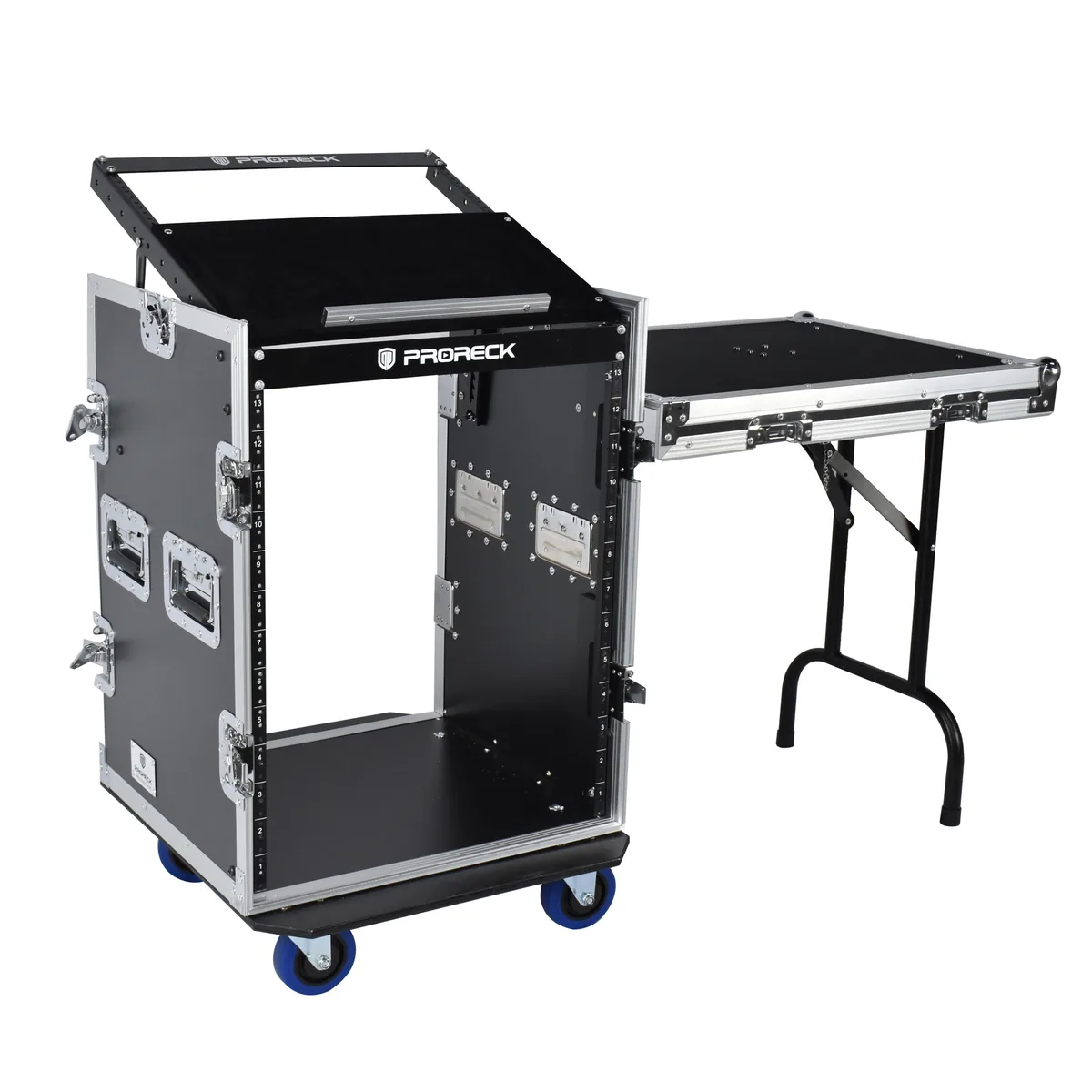 PRORECK PRORECK 14U Rack Case Slant Mixer Top Side Table Casters 20'' Depth — product photo