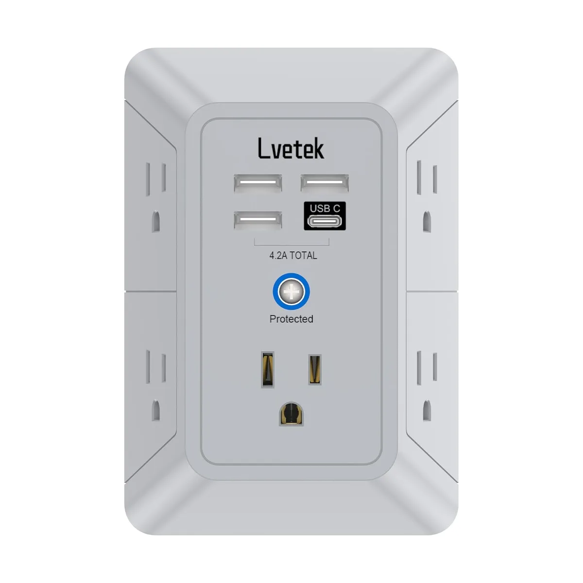  Outlet Extender 5 AC 4 USB 1 USB-C 1680J 15A Grey — product photo