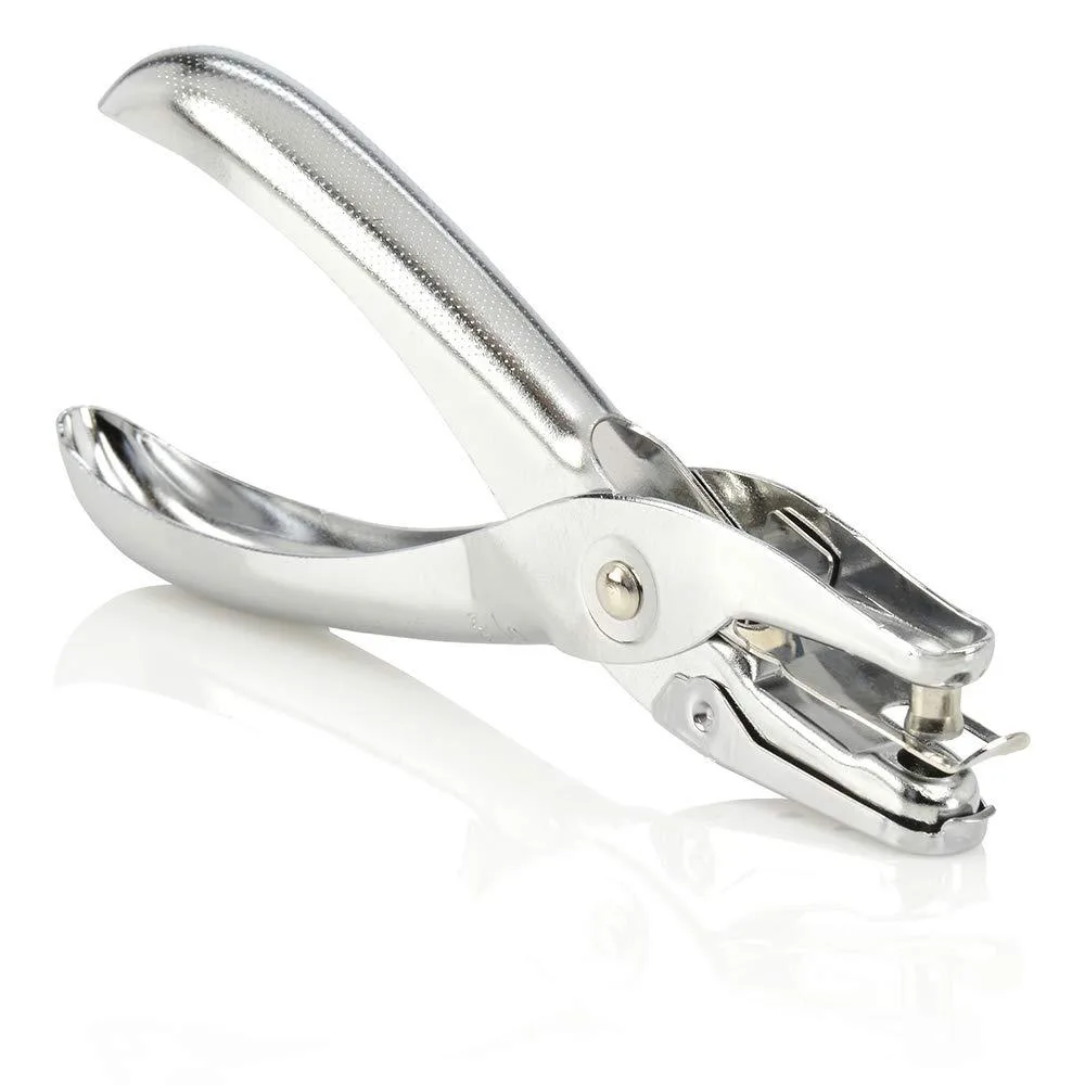 Chrome single-hole punch with hinged chip compartment