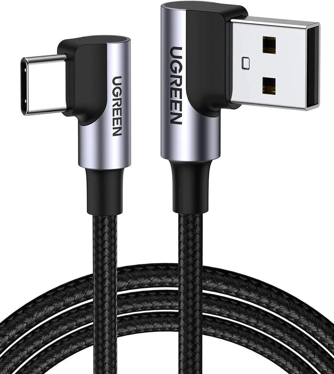 Black 90-degree USB-A to USB-C cable, 3.3FT length