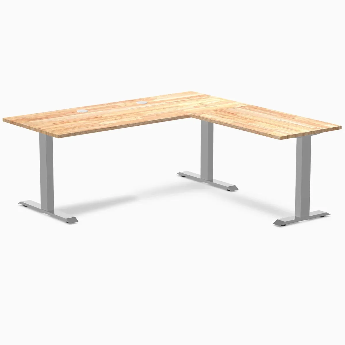 Desky Desky Zero Rubberwood L-Shape Desk Natural Timber Grey 72x30x70x24 in Grommets — product photo