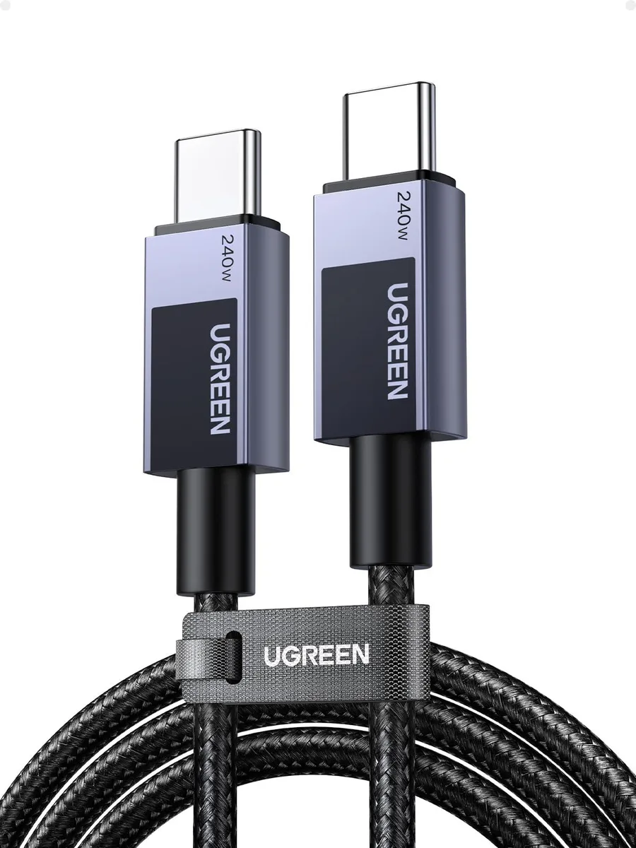 Space Gray nylon-braided USB-C to USB-C cable, 1.6 ft, aluminum ends