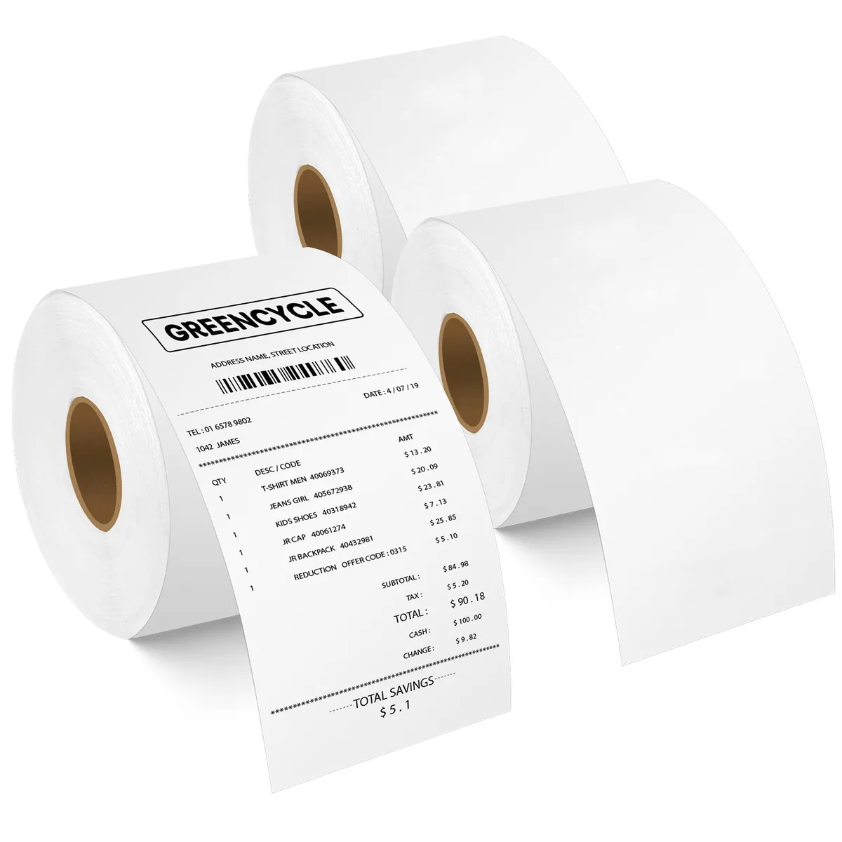 GREENCYCLE GREENCYCLE DM-30270 3 Roll 57mm x 76m White Continuous Labels — product photo