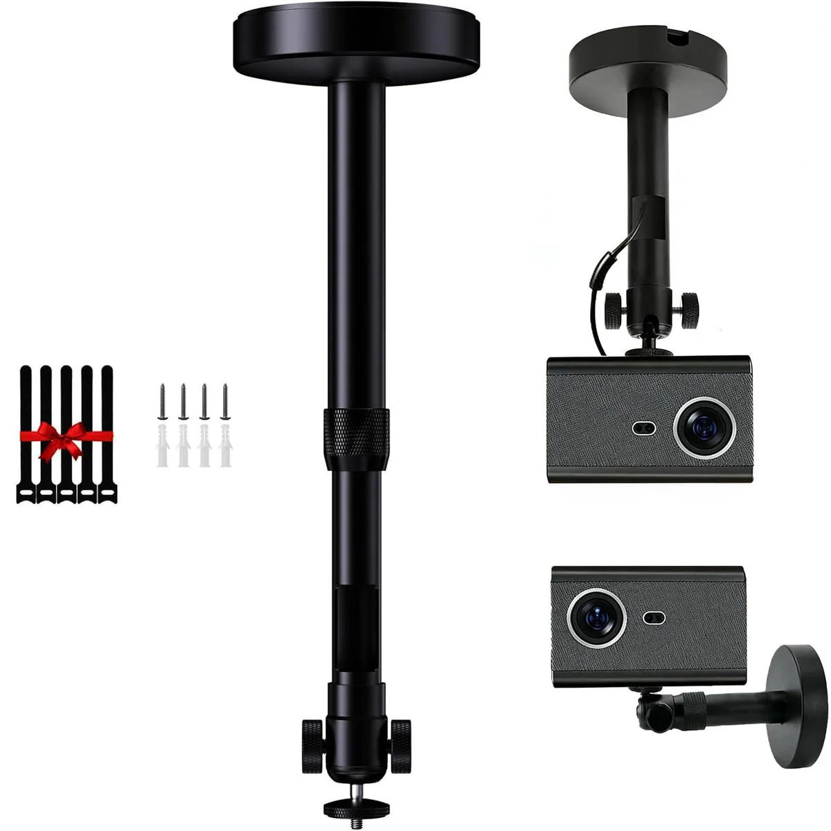 Matte black ceiling projector mount with adjustable extension pole and pivot head