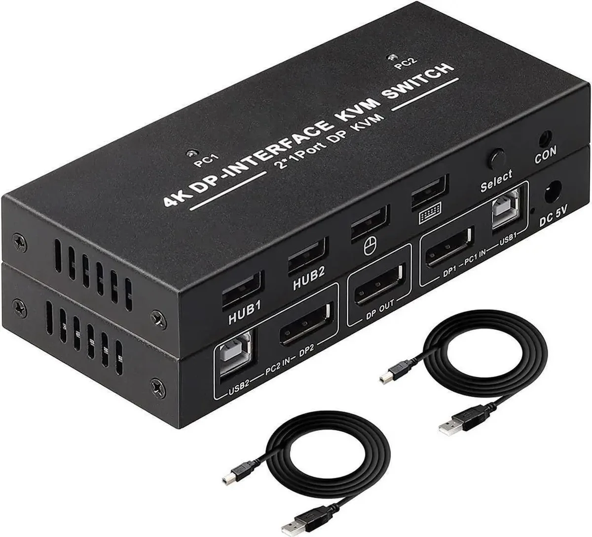 Vszerda Vszerda 2-Port DP 1.2 KVM Switch 4K@60Hz 4×USB 2.0 1.5m Cables 2 in 1 Out — product photo