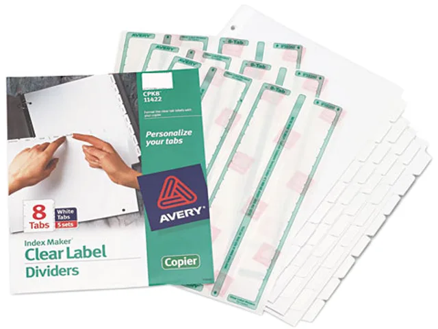 Avery Avery 11422 Print &amp; Apply Clear Label Dividers, 8 White Tabs, 5 Sets — product photo
