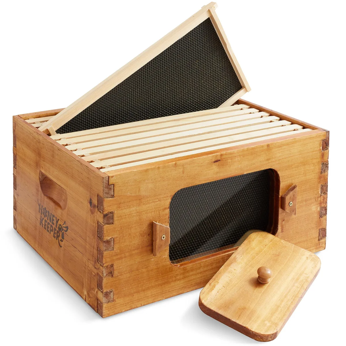 Wooden deep brood box with front window and ten frames