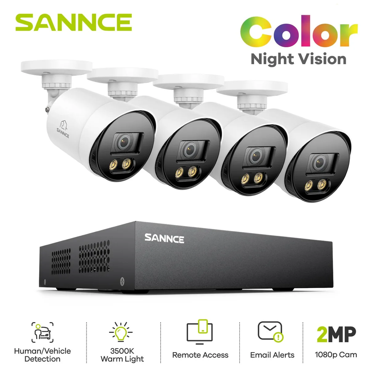 SANNCE SANNCE 8-Channel 1080P DVR Kit 4 Cameras IP66 100ft Night Vision — product photo