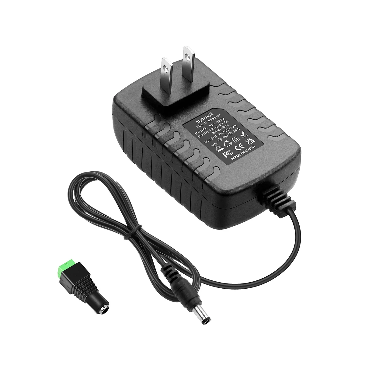 KEHIPI KEHIPI 12V 2A Power Adapter 5.5×2.5mm/2.1mm 4.9FT Cord — product photo