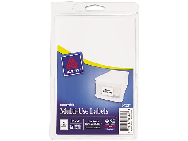 Pack of 80 white rectangular removable labels model 5453