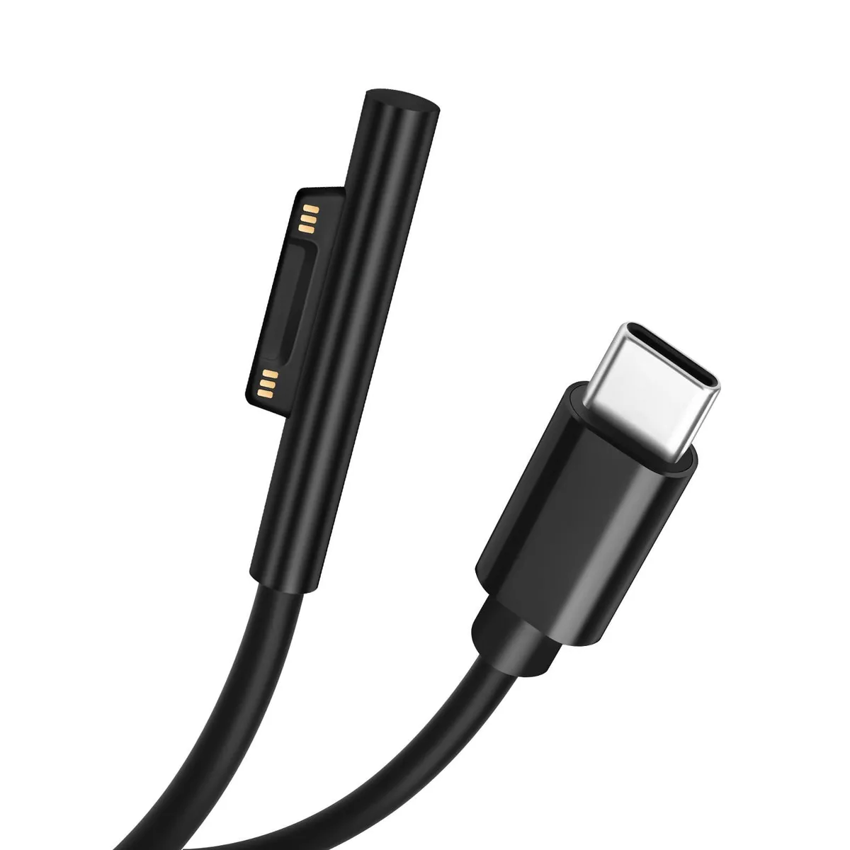 Short black USB-C to Surface magnetic cable with matte finish