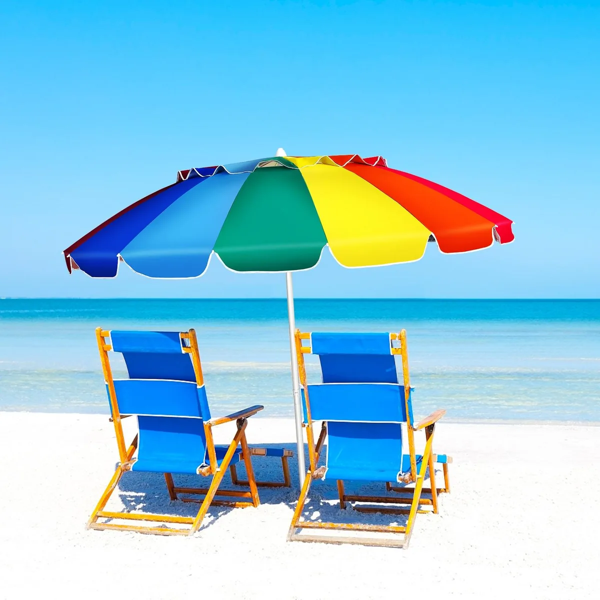 Multicolor 8.0 ft patio umbrella with 16 ribs and tilt pole