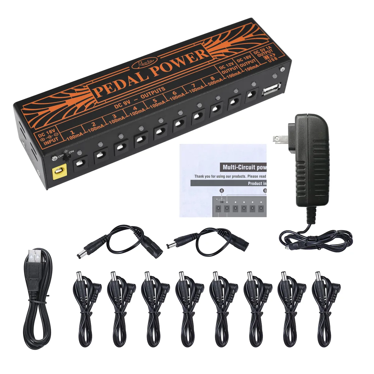 rowin Rowin PW-1 Power Supply Pedal 10 Outputs 9V/12V/18V USB — product photo