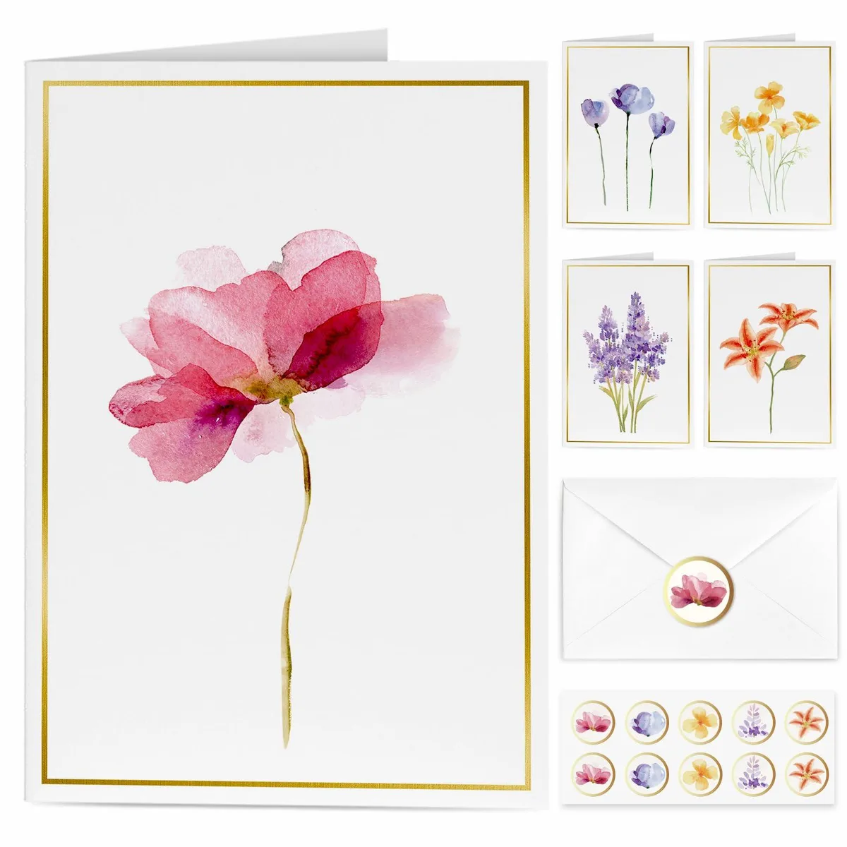  EACYART Blank Cards 30 Gold Foil Note Envelopes 5 Floral Designs — product photo