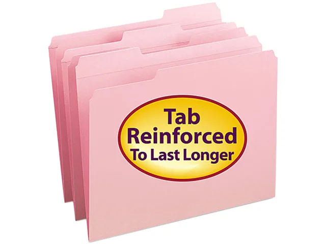 Smead Smead 12634 file folder, 1/3 cut, reinforced tab, letter, pink, 100/box — product photo