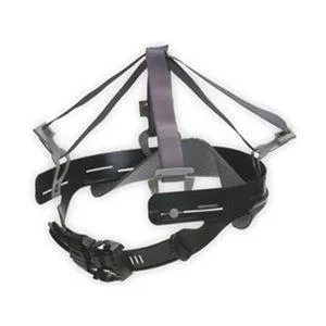 White plastic hard hat suspension with four-point straps and one-touch adjustment knob