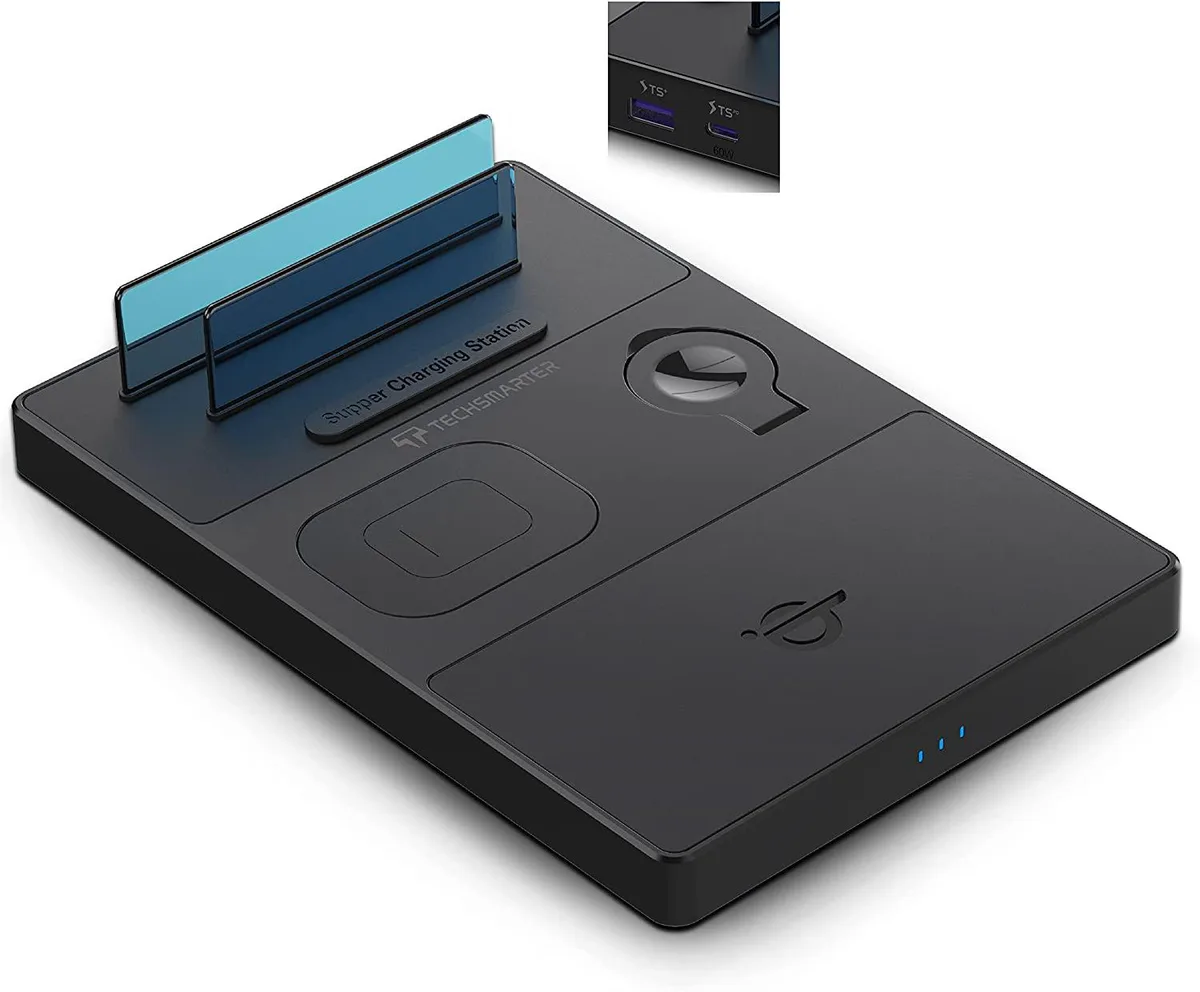 Techsmarter Techsmarter 5-in-1 Wireless Charger 60W PD 25W PPS 15W Qi 18W USB Black — product photo
