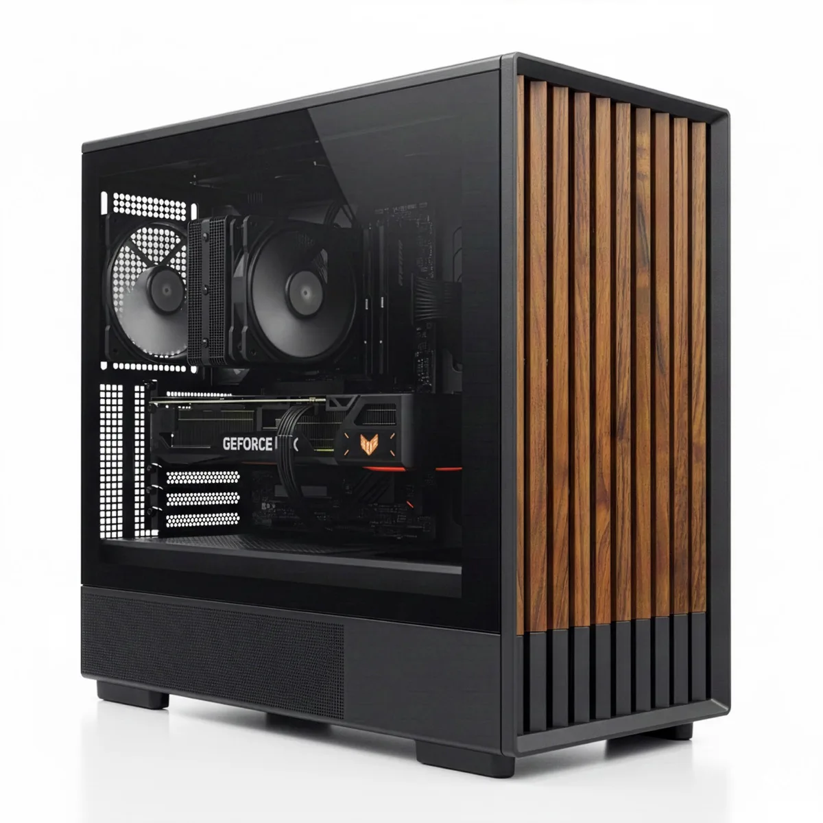 Zalman Zalman P10 Namu mATX Mini Tower PC Case - Walnut Front, 3×120mm Fans, Tempered Glass, Type-C, Black — product photo