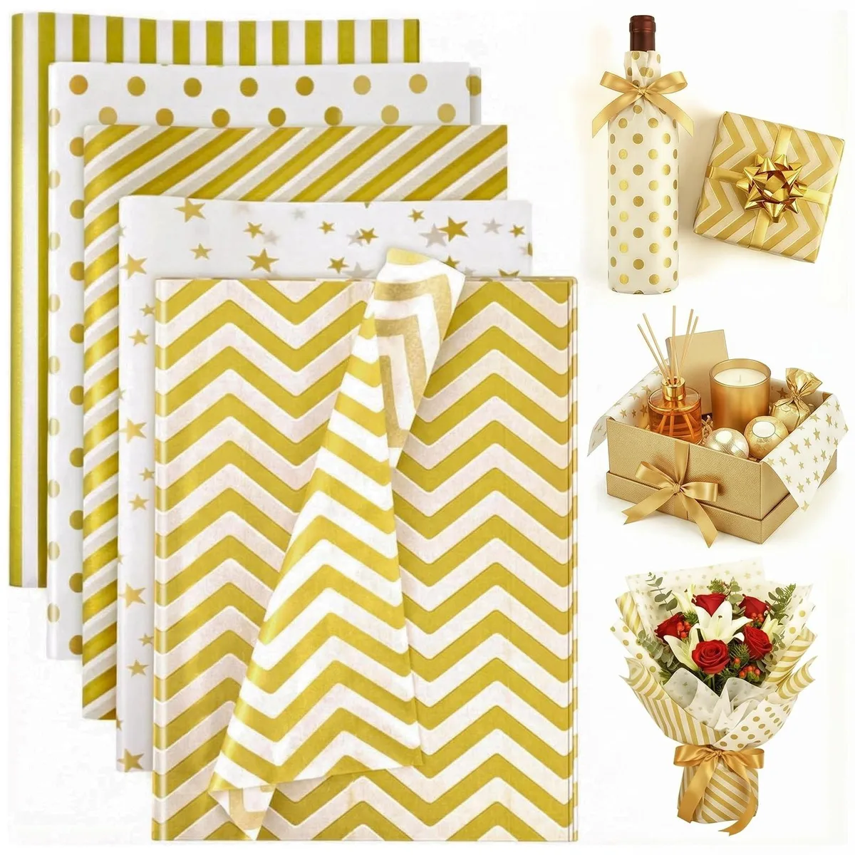  Avery craftwrappingtissuepaper 100 Sheets 20 x 14 Inch White Gold Stars Stripes — product photo