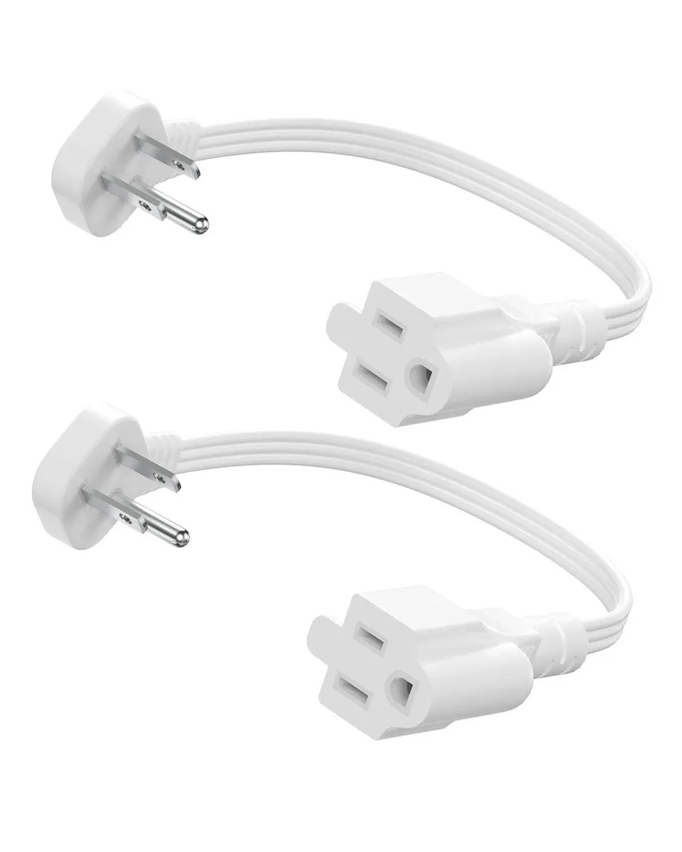  LitStar 1 ft Flat Plug Extension Cord 45° 16 AWG 13 A 1625 W White 2 Pack — product photo