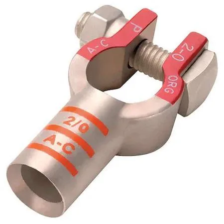 Five copper battery terminals with tin plating and purple color code