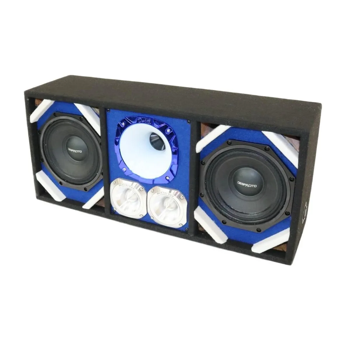 Deejay LED Deejay LED TBH8BLUE Loaded Box Two 8-in Woofers Horn Two Bullet Tweeters Blue — product photo